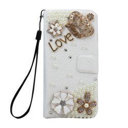 Galaxy S6 Crystal Flip Leather Wallet Case with Strap (Crown White)